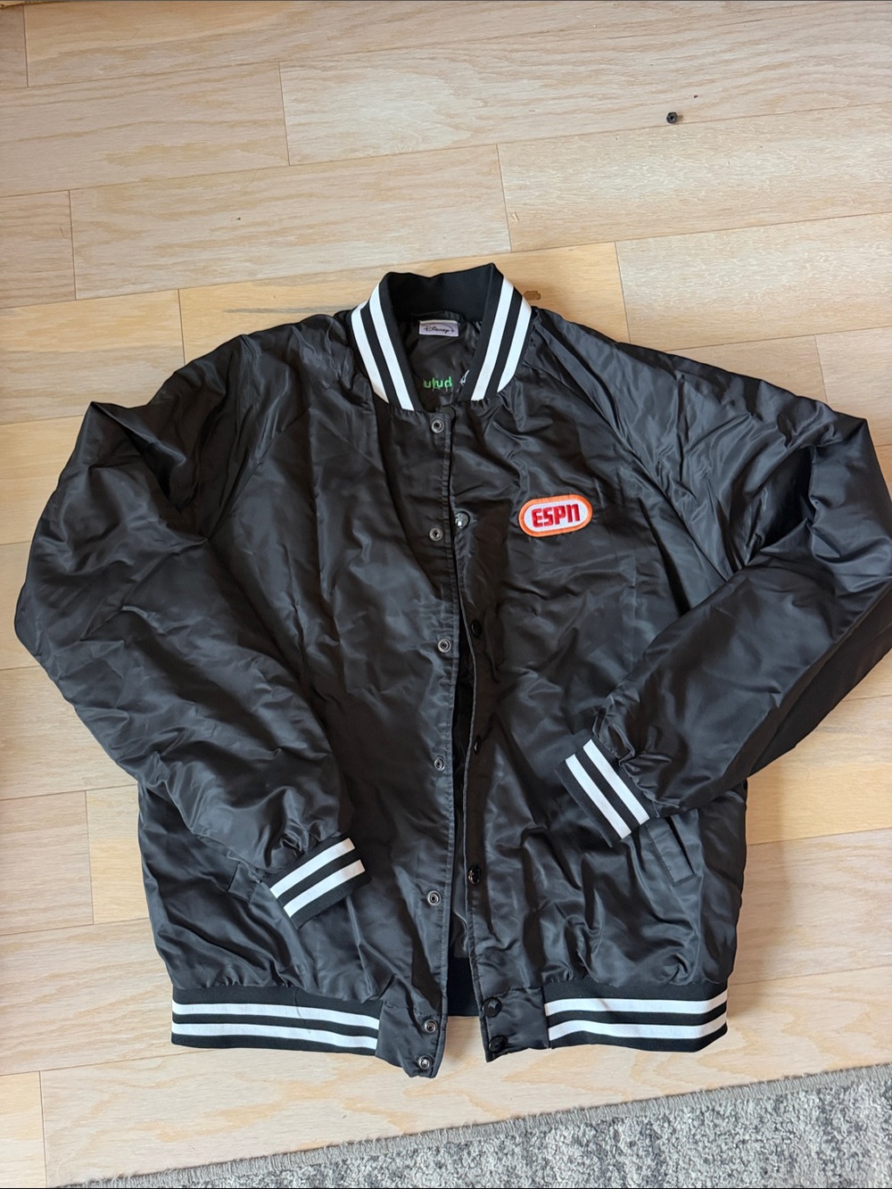 Men’s Black Satin ESPN Bomber Jacket size L